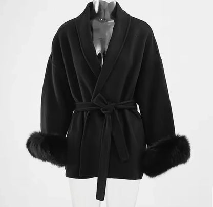 Manteau en laine avec fourrure